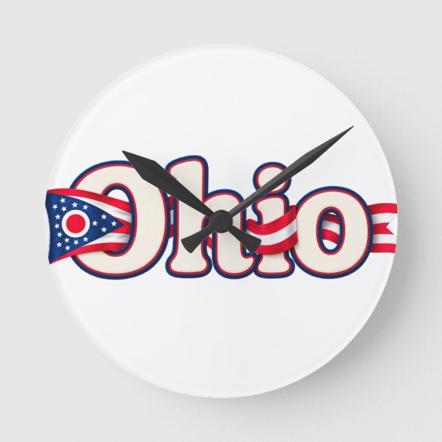 Relógio Redondo Bandeira de Ohio  (Frente)