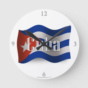 Relógio Redondo Bandeira de ondulação de Cuba