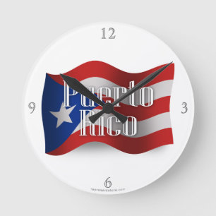 Relógio Redondo Bandeira de ondulação de Puerto Rico