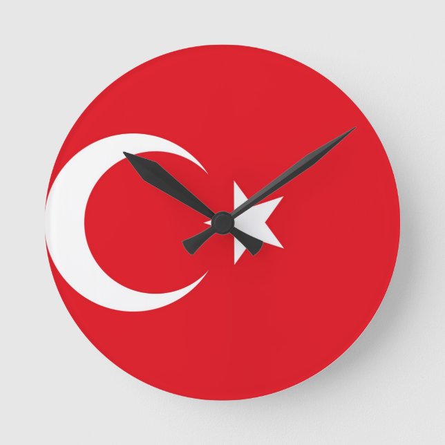 Relógio Redondo Bandeira de Turquia (Frente)
