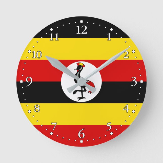 Relógio Redondo Bandeira de Uganda (Frente)