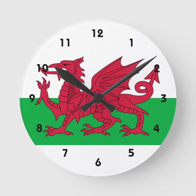 Relógio Redondo bandeira de wales (Frente)