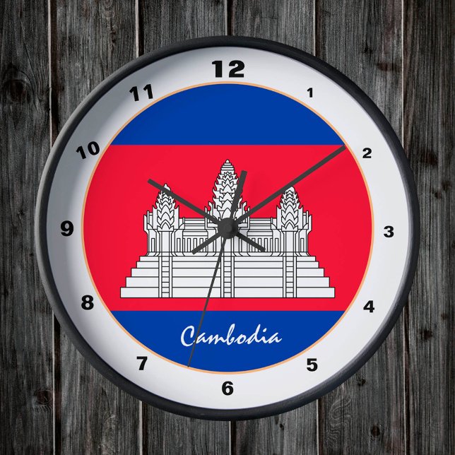 Relógio Redondo Bandeira do Camboja Moderno, Home do Camboja / des (Criador carregado)