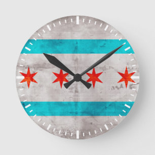 Relógio Redondo Bandeira do Estado de Chicago de Vintage com tempo