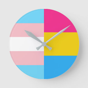 Relógio Redondo Bandeira do Orgulho Pansexual Transgênero Duplo
