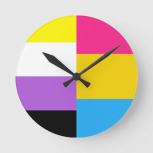 Relógio Redondo Bandeira do Orgulho Panssexual Não Binário Dupla