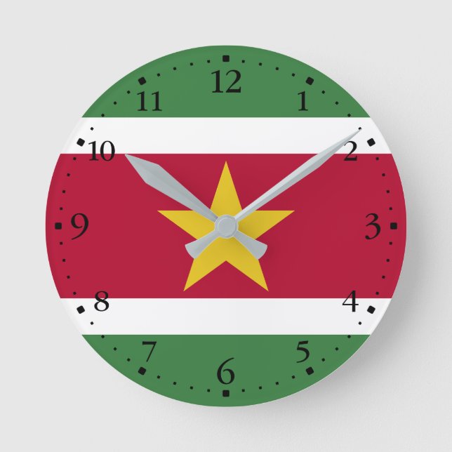 Relógio Redondo Bandeira do Suriname (Frente)