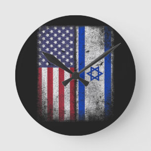 Relógio Redondo Bandeira Israelense Americana Israel EUA Raízes Am