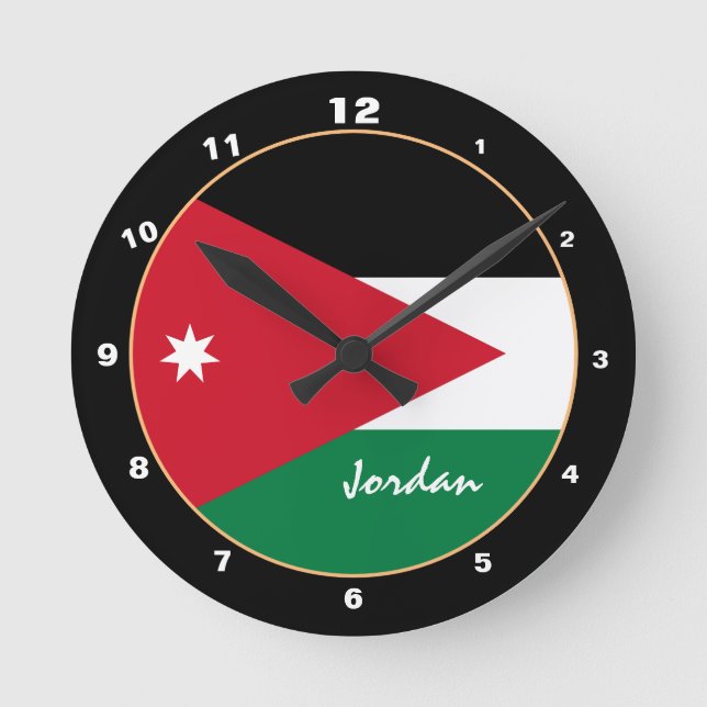 Relógio Redondo Bandeira jordaniana Patriótica, Jordan Home / desi (Frente)
