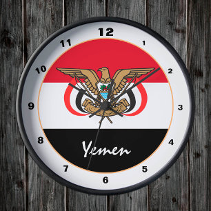 Relógio Redondo Bandeira moderna do Iêmen, design de casa patriota