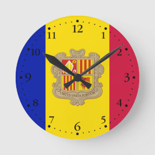 Relógio Redondo Bandeira patriótica de Andorra