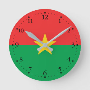 Relógio Redondo Bandeira Patriótica de Burkina Faso