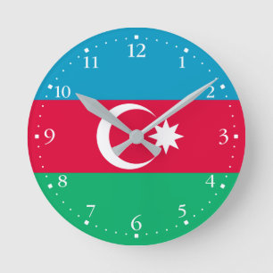 Relógio Redondo Bandeira Patriótica do Azerbaijão