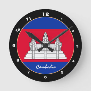 Relógio Redondo Bandeira Patriótica do Camboja: Lar do Camboja / d