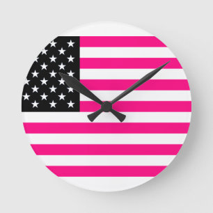 Relógio Redondo bandeira rosa americana