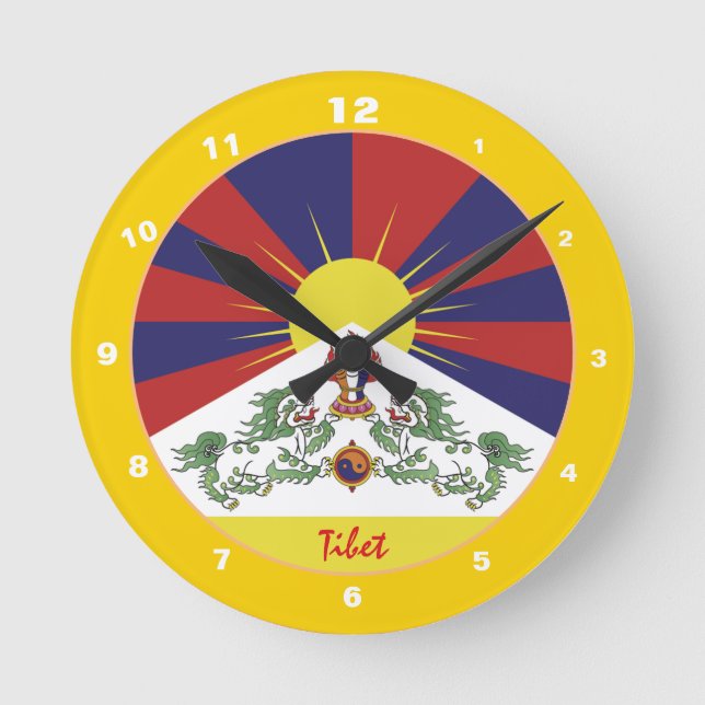 Relógio Redondo Bandeira Tibetana, Trendy Home/design clock do Tib (Frente)