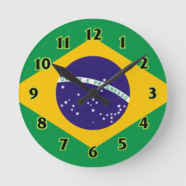 Relógio Redondo Bandeira WallClocks de Brasil (Frente)