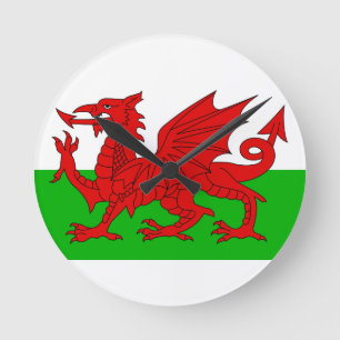 Relógio Redondo Bandeira Welsh / Wales - Imagem de Alta Qualidade