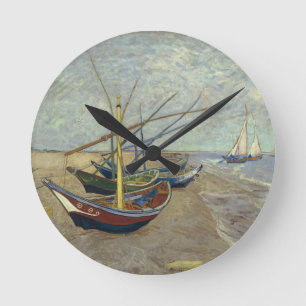 Relógio Redondo Barcos de pesca na praia Wall Clock