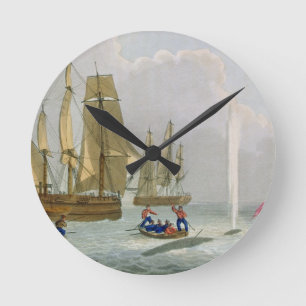 Relógio Redondo Barcos que aproximam uma baleia, gravada pelo Dub
