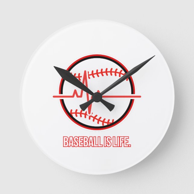 Relógio Redondo Baseball is Life Heartbeat Pulse Graphic (Frente)