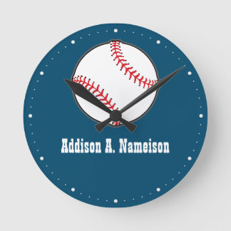 Relógio Redondo Baseball no Red Name Sports Room Boys Round Clock