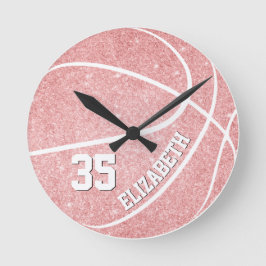 Relógio Redondo basquetebol cor-de-rosa personalizado das meninas