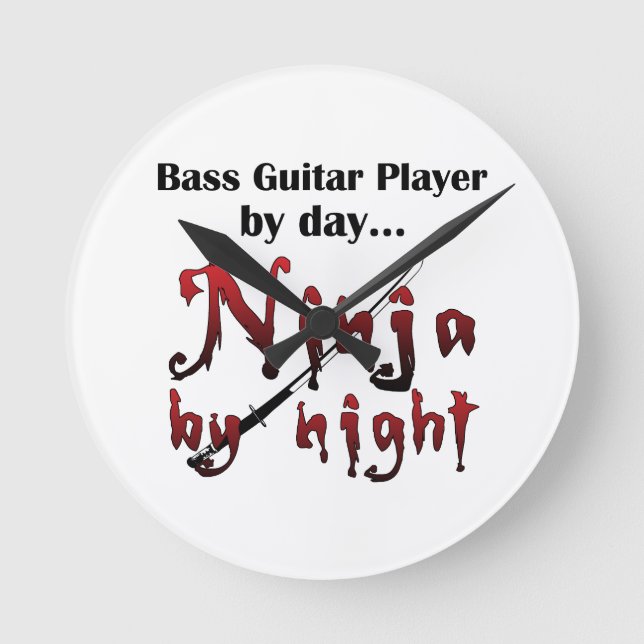 Relógio Redondo Bass Guitar Ninja (Frente)