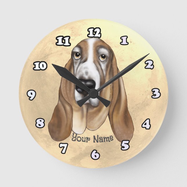 Relógio Redondo Basset Hound (Frente)