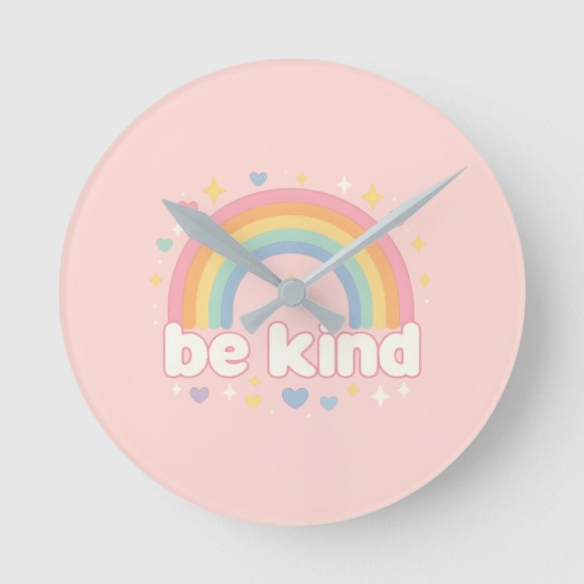 Relógio Redondo Be Kind – Rainbow Pastel Positivity (Frente)