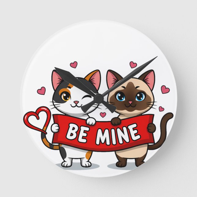 Relógio Redondo BE MINE Valentine's Cats | Cute Kittens with Love (Frente)