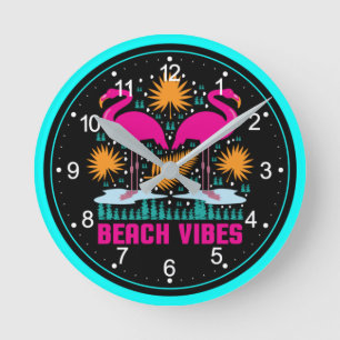Relógio Redondo Beach Vibes Pink Flamingos-19501