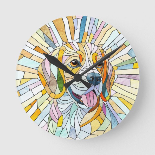 Relógio Redondo Beagle dog - Colorful Mosaic art (Frente)