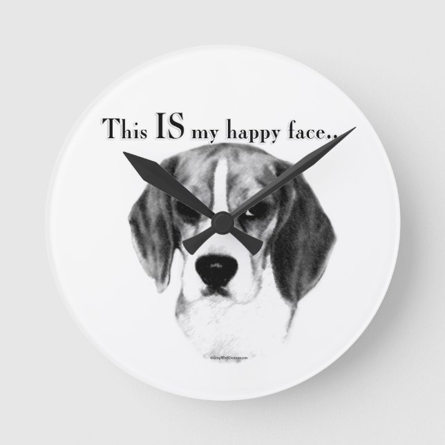 Relógio Redondo Beagle Happy Face; Beagle Feliz; Beagle Grumpy (Frente)