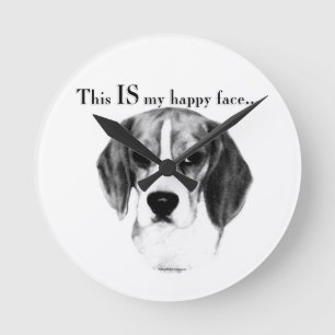 Relógio Redondo Beagle Happy Face; Beagle Feliz; Beagle Grumpy