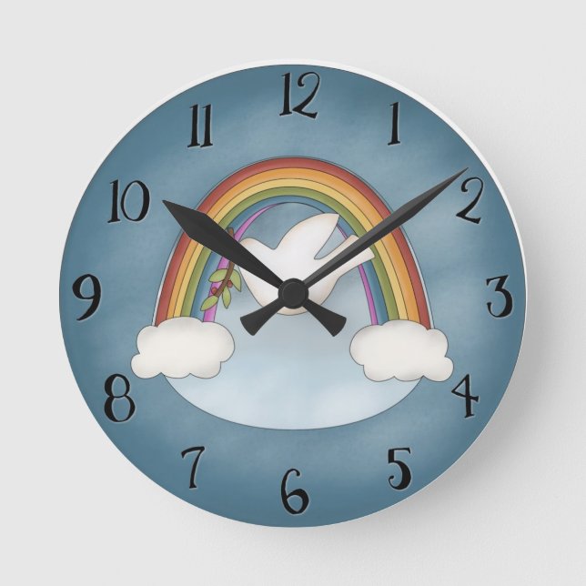 Relógio Redondo Beautiful Rainbow and Dove Wall Clock (Frente)