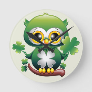Relógio Redondo Bebê Coruja Fofo St Patrick Cartoon