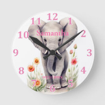 Bebê Elefante Fofo Pastel Flor de Primavera Aquare