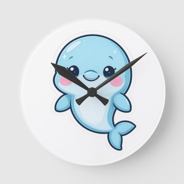 Relógio Redondo Bebê Golfinho Azul Kawaii (Frente)
