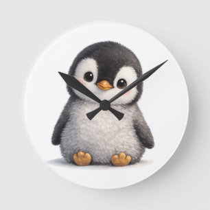 Relógio Redondo Bebê Pinguim Fofo – Design Macio e Adorável