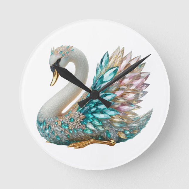 Relógio Redondo Bedazzled Diamond Swan Gold Crystal Bling (Frente)