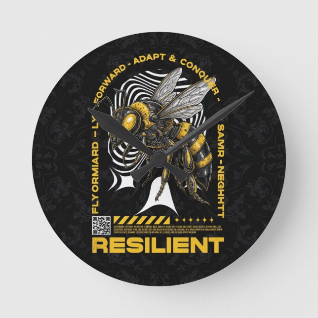 Relógio Redondo Bee Resilient – Motivational Bee Positivity Design (Frente)