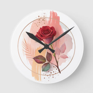 Relógio Redondo Beijo Eterno: Uma Rosa Moderna em Harmonia Abstrat