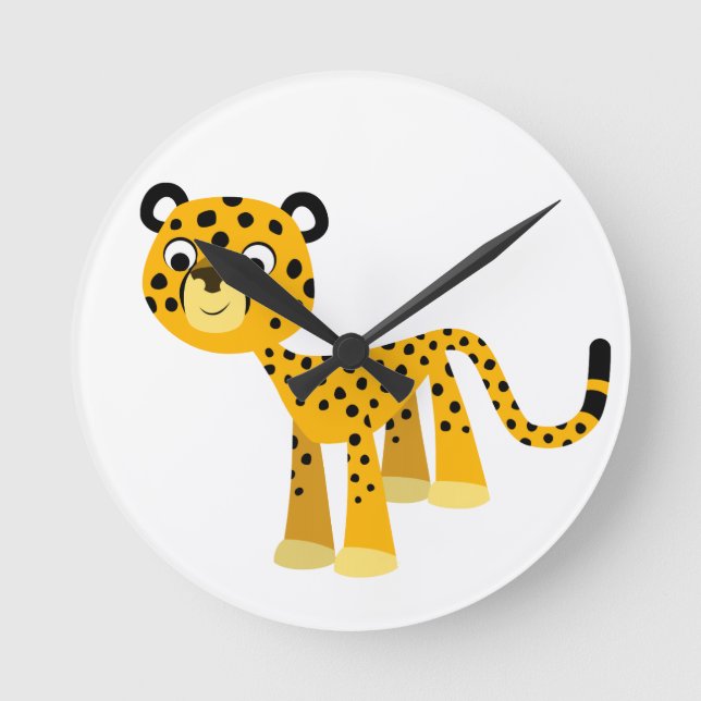Relógio Redondo Bela e Feliz Cartoon Cheetah Wall Clock (Frente)