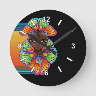 Relógio Redondo Bela Garota-Borboleta Autocolante