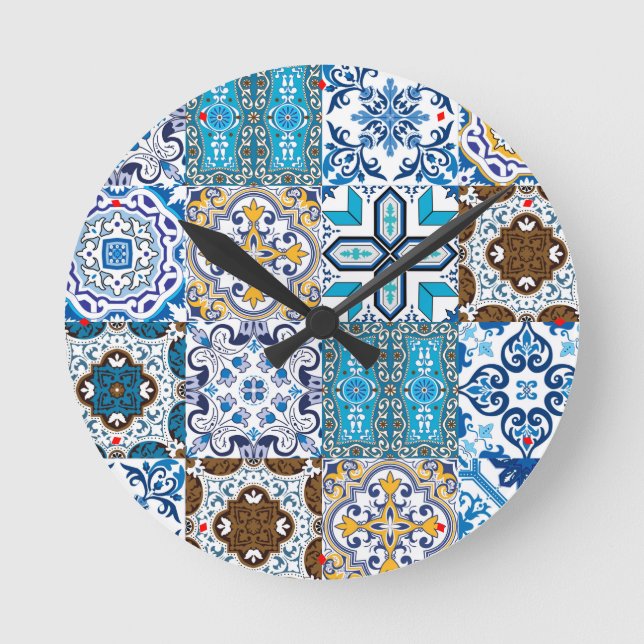 Relógio Redondo 🤩 bela mistura de Azulejos (Frente)