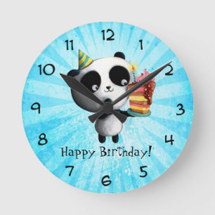 Relógio Redondo Bela Panda de Aniversário com Bolo