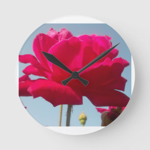 Relógio Redondo Bela Rosa Celestial Encantadora Vermelha Contra o