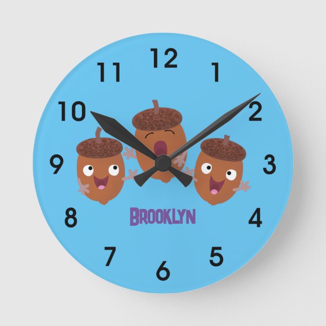 Relógio Redondo Belas bolotas felizes cantando cartoon para crianç (Frente)