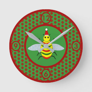 Relógio Redondo Belas de Natal e Flores de Poinsettia